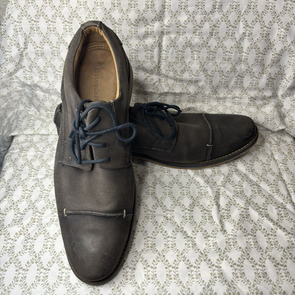 Belvedere Paris Stone Brown Cap Toe Leather Lace Up Dress Shoes Size 10.5D